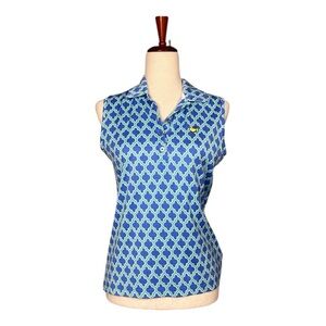 Magnolia Lane Blue and Green Patterned Masters Sleeveless Polo / SZ‎ S